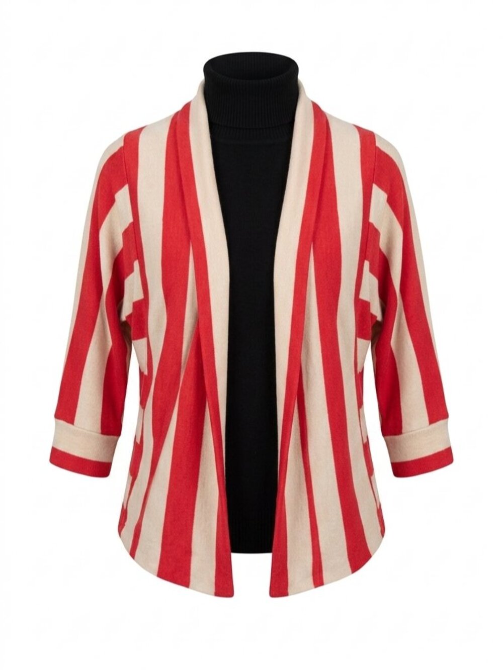 TEA n ROSE - Red & Cream Striped Open-Front Cardigan Jacket – Size Medium